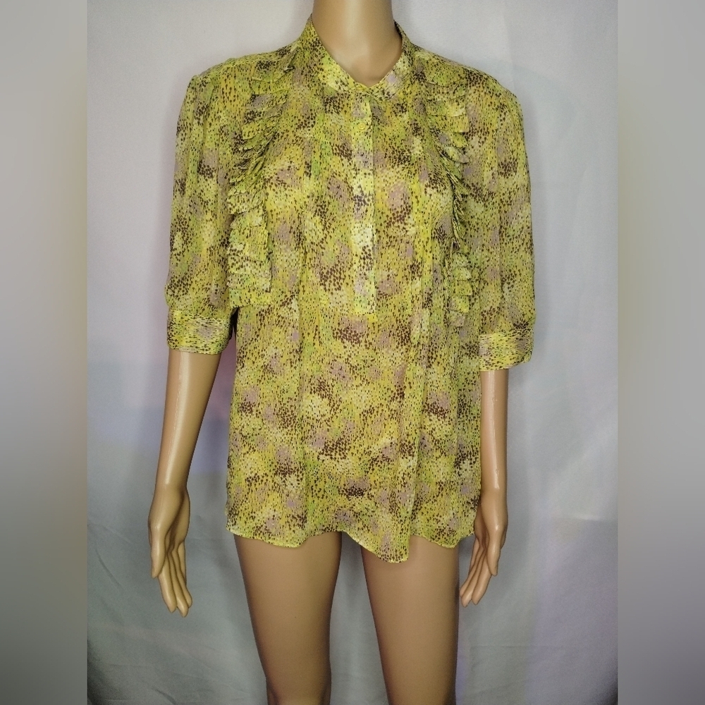 Attention Women's size xl yellow ruffle blouse shirt top